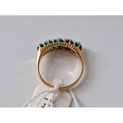 145 - A Five Stone Turquoise Ring 18Ct Gold Size O 4 Gms