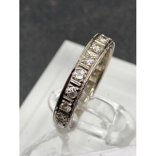 156 - A Platinum Art Deco Eternity Ring With Full Cut Diamonds Size J 3.6 Gms