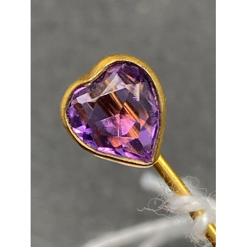 157 - A Pretty Heart Shaped Amethyst Stick Pin