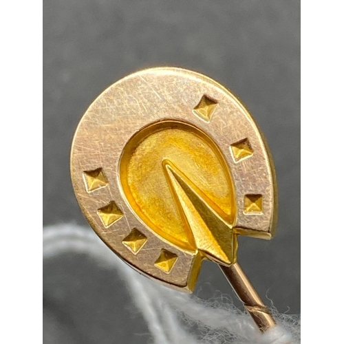 160 - A Horse Shoe Stick Pin In High Carat Gold Screw Top