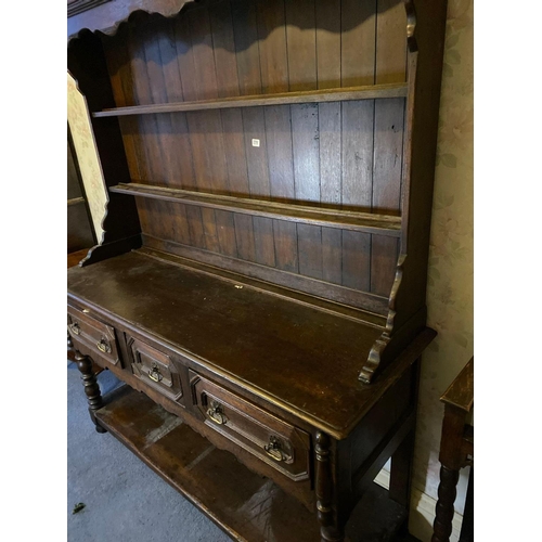 1771 - Jacobean Style Oak Dresser With Open Shelves To Top And Base With 3 Drawers And Pot Board Under. 5'6... 