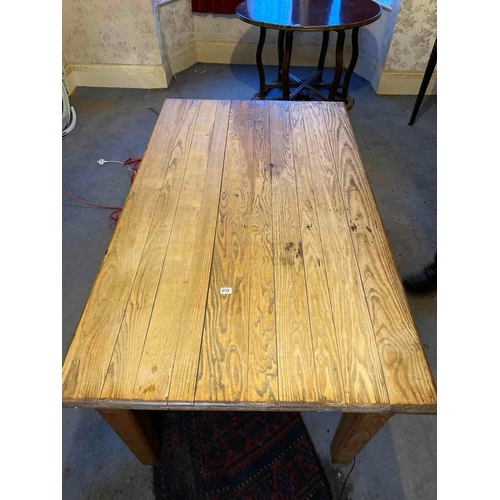 1773 - Ash Kitchen Table With Plank Top And Drawer To End On Square Tapering Legs. 5' X 3'