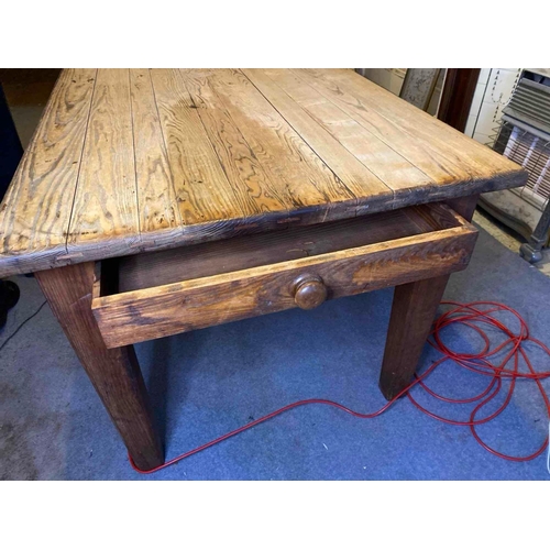 1773 - Ash Kitchen Table With Plank Top And Drawer To End On Square Tapering Legs. 5' X 3'