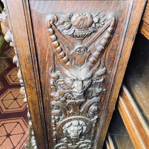 1778 - Decorative 19th C Long Cased Clock In A Heavily Carved Oak Case The Arched Top With Numerous Bells