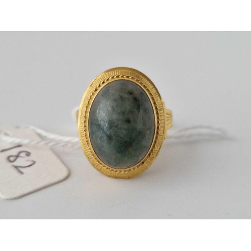 182 - A Moss Agate Set Ring 18Ct Gold Size Q 8 Gms