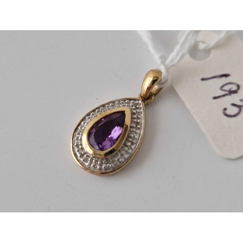 193 - A Amethyst And Diamond Pendant 9Ct 2 Gms