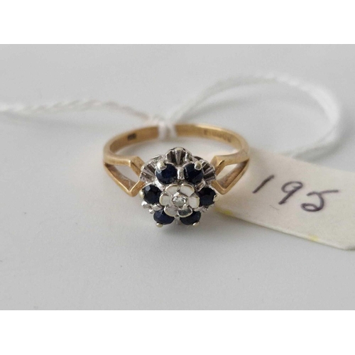 195 - A Sapphire And Diamond Cluster Ring 9Ct Size L 2.6 Gms