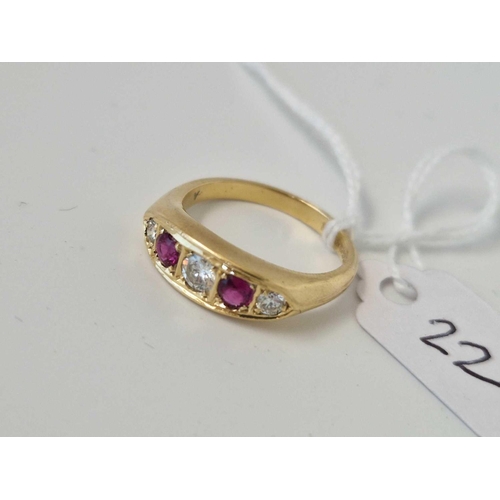 22 - A Ruby And Diamond Five Stone Gypsy Set Ring 18Ct Gold Size M