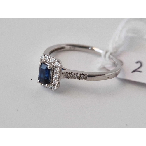 222 - A Sapphire And Diamond Rectangular Cluster Ring With Diamond Set Shoulders 9Ct Size O