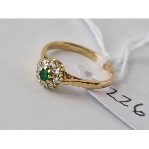 226 - A Emerald And Diamond Cluster Ring 18Ct Gold Size M