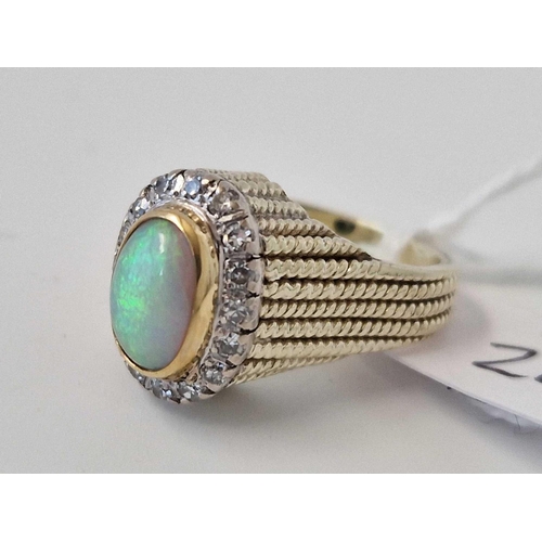 24 - A 1960S Two Colour Gold High Carat Opal And Diamond Cluster Ring Size L