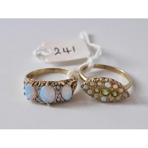 241 - A 9Ct And Silver Opal And White Stone Ring Size P And 9Ct And Silver Opal Ring Size Q