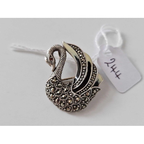 244 - A Silver Enamel And Marcasite Swan Brooch/Pendant