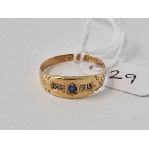 29 - A Antique Edwardian Sapphire And Rose Diamond Five Stone Gypsy Set Ring Chester 1903 18Ct Gold Size ... 