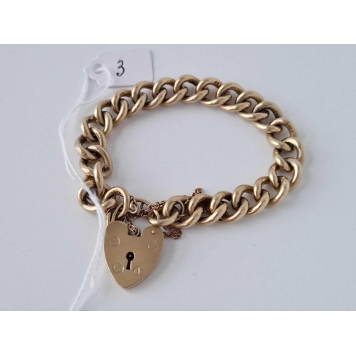 3 - A Good Heavy Gold Bracelet With Padlock Clasp 9Ct 7 Inch 47.8 Gms