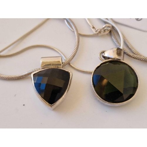 306 - Two Silver Glass Pendant Necklaces On Heart Shaped 23 And 20 Inch