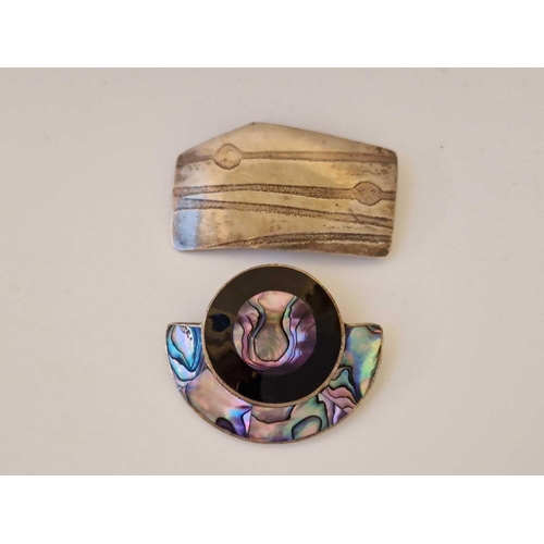 307 - A Abstract Abalone And Enamel Brooch Israeli Silver Brooch And A Silver And Marcasite Brooch Of A Ru... 