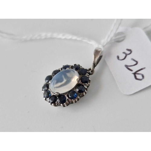 326 - A Antique Silver Moonstone And Sapphire Set Pendant