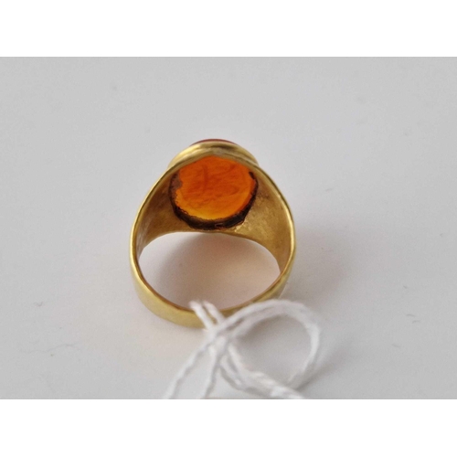 341 - A Gents Ring With Eastern Intaglio 22Ct Gold Size R 12.4 Gms