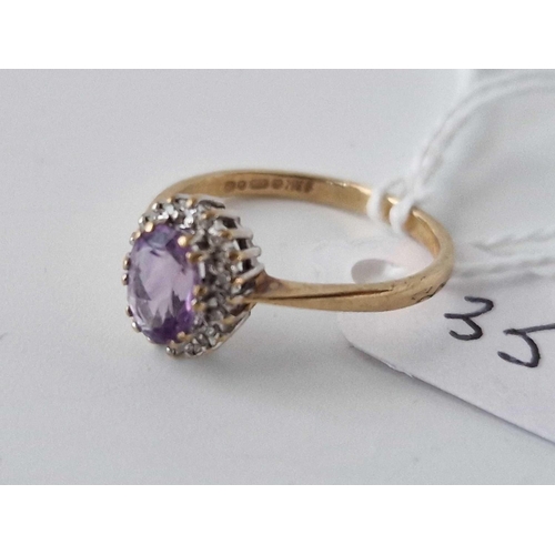 358 - A Amethyst And Diamond Cluster Ring 9Ct Size O