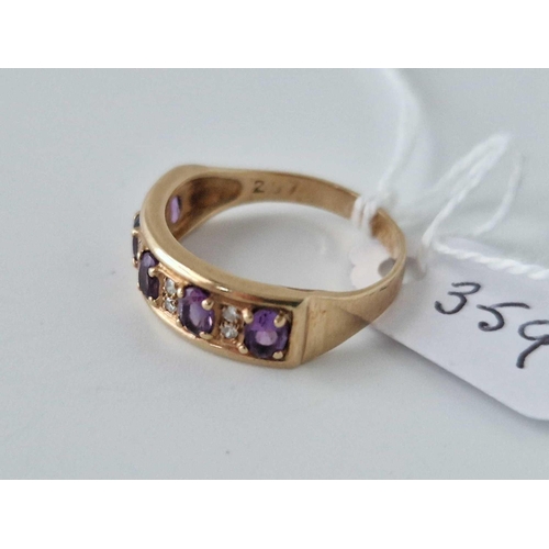 359 - A Amethyst And Diamond Half Hoop Ring 9Ct Size O