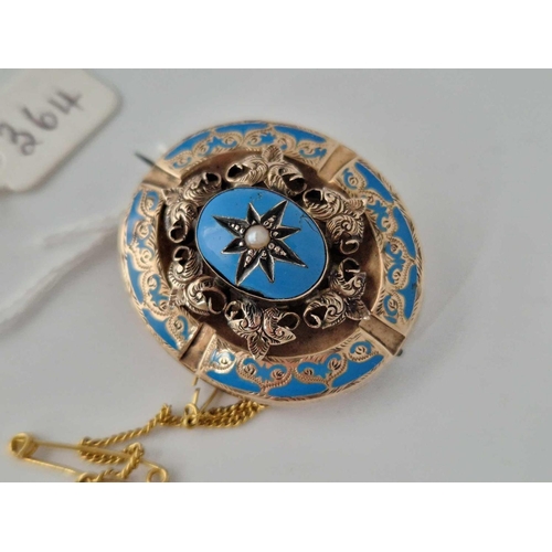 364 - A Victorian Gold And Blue Enamel Brooch With Locket Back 11.7 Gms