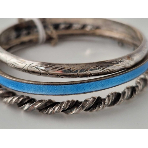 410 - Three Silver Bangles Including One Enamel Example