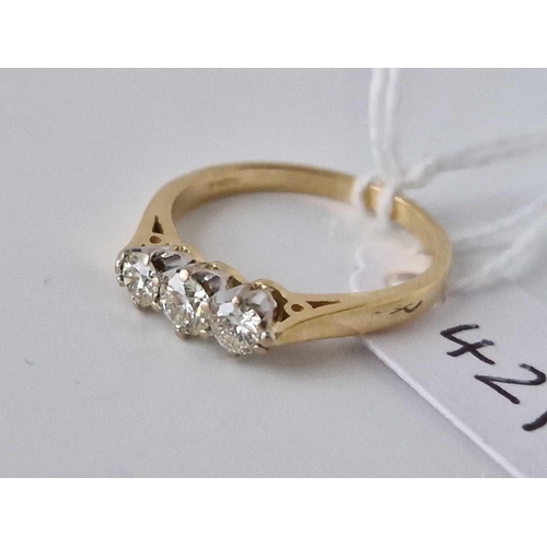 421 - A Two Colour Gold Three Stone Diamond Ring 0.50 Carat Total 18Ct Gold Size N