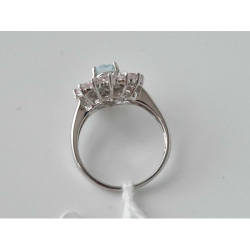 423 - A White Gold Aquamarine And Diamond Cluster Ring 9Ct Size M