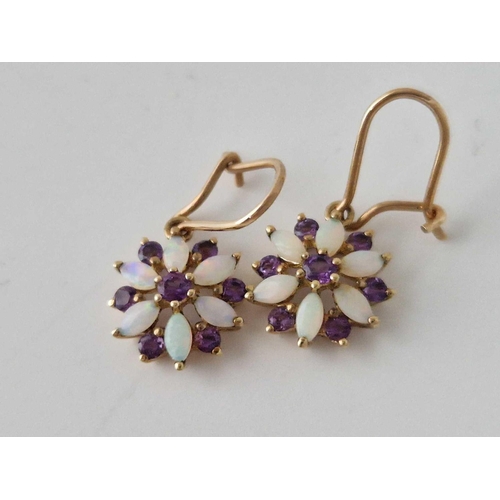 432 - A Pair Of Opal And Amethyst Earrings 9Ct 1.9 Gms