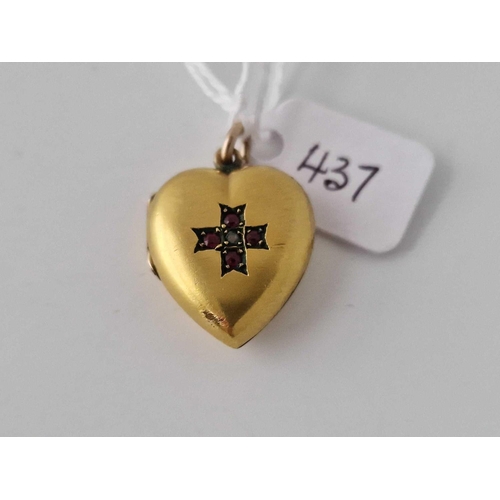 437 - A Gold Plated Heart Locket With Diamond And Red Stones