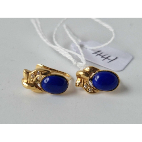 441 - A Pair Of Lapis Cuff Style Earrings 18Ct Gold 2.9 Gms