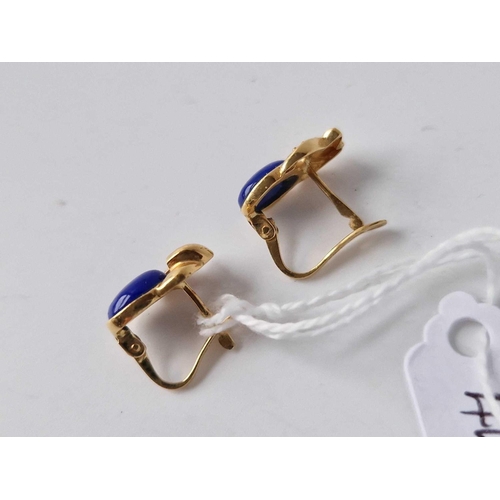 441 - A Pair Of Lapis Cuff Style Earrings 18Ct Gold 2.9 Gms