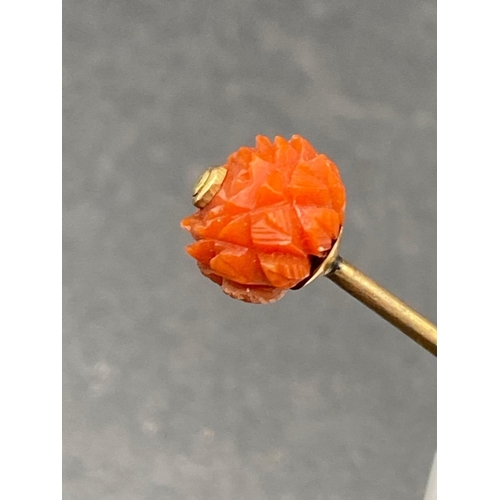 45 - A Antique Hand Carved Coral Pineapple Shaped Pin