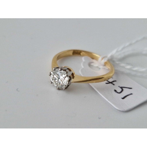 451 - A Antique Edwardian Single Stone Diamond Ring Set With A Transitional Edwardian Cut Diamond 0.75 Car... 