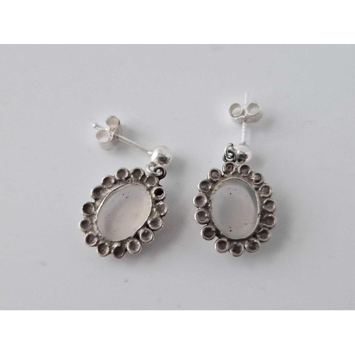 455 - A Pair Of Antique Silver Oval Moonstone Drop Earrings