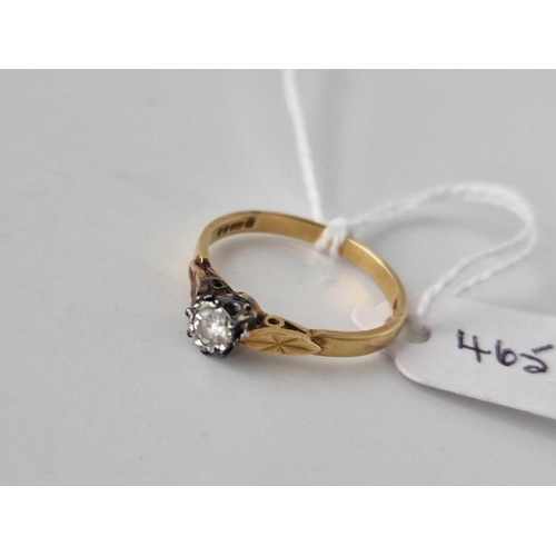 465 - A Single Stone Diamond Ring 18Ct Gold Size O 2.5 Gms