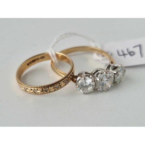 467 - A Band Ring Set With Five Stones Size M And A Three Stone Ring Size S 3 Gms Both 9Ct