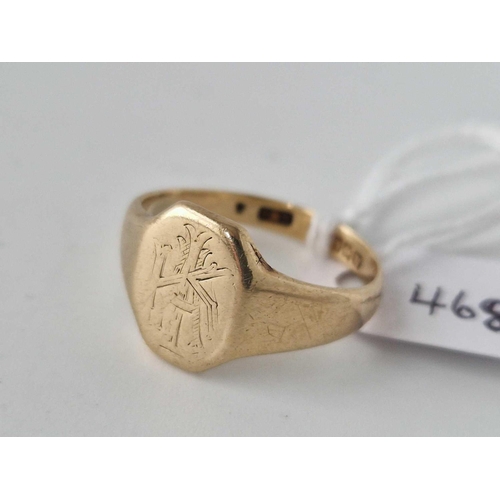 468 - A Signet Ring 9Ct Size T 4.7 Gms