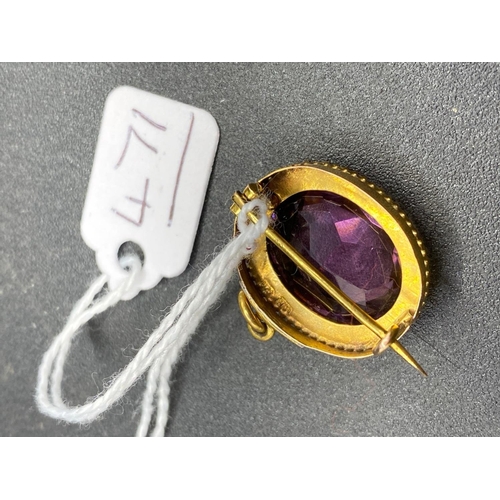 471 - A Vintage Fine Amethyst And Pearl Pendant Brooch In High Carat Gold