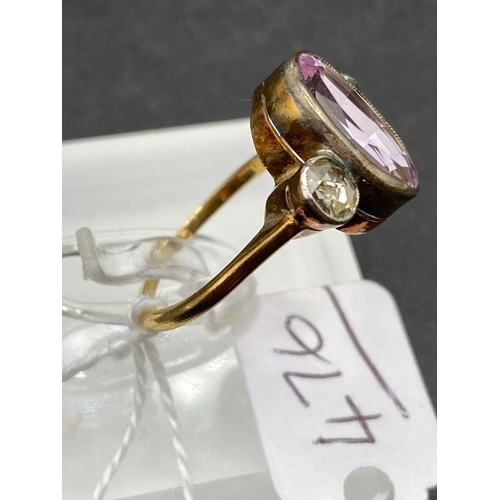 476 - A Antique Diamond And Kunzite Dress Ring Size P 4.2 Gms