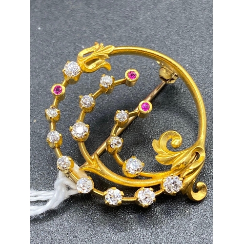 478 - A French Diamond And Ruby Belle Epoque Brooch