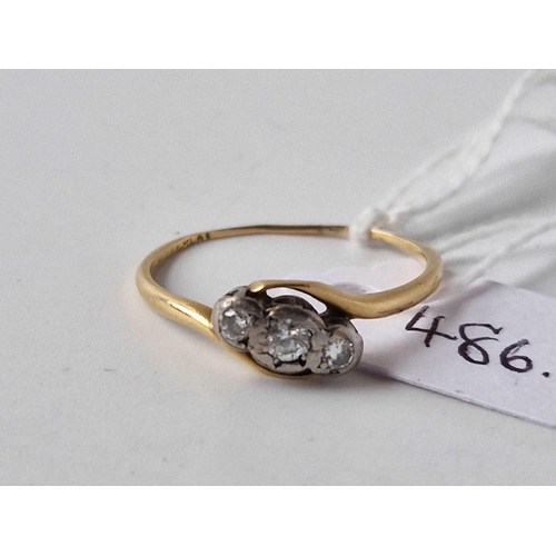 486 - A Three Stone Diamond Ring 18Ct Gold Size Q 1.9 Gms