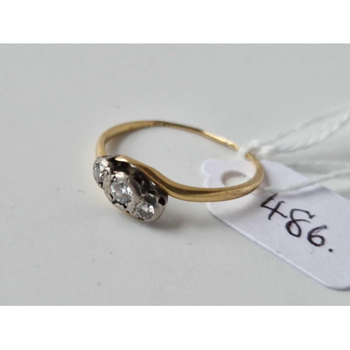 486 - A Three Stone Diamond Ring 18Ct Gold Size Q 1.9 Gms