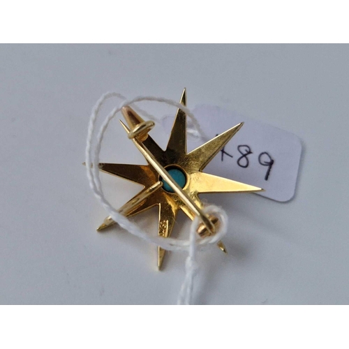 489 - A Pearl And Turquoise Star Brooch 15Ct Gold 3.2 Gms