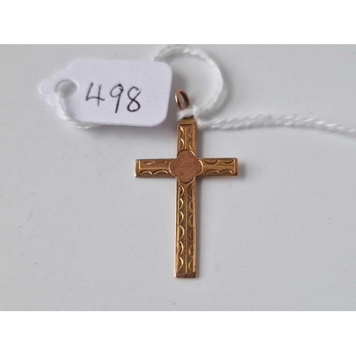 498 - A Engraved 9Ct Cross 1.1 Gms