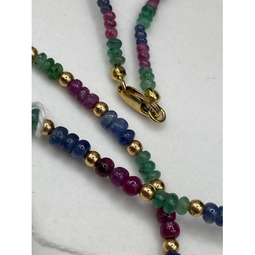 505 - A Sapphire Ruby And Emerald Necklace 9Ct 19 Inch 11.5 Gms