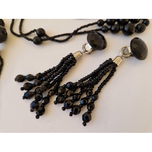 506 - A Black Glass Bead Necklace And Matching Pair Of Earrings