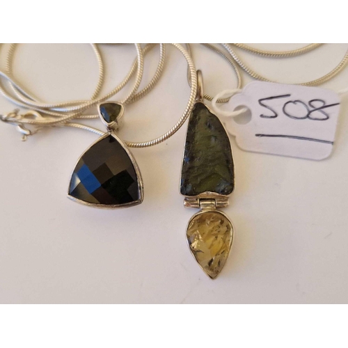 508 - Two Silver Pendant Necklaces with Czech Molavite