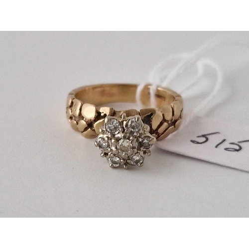 515 - A Diamond Cluster Ring 10Ct Gold Size M 4 Gms